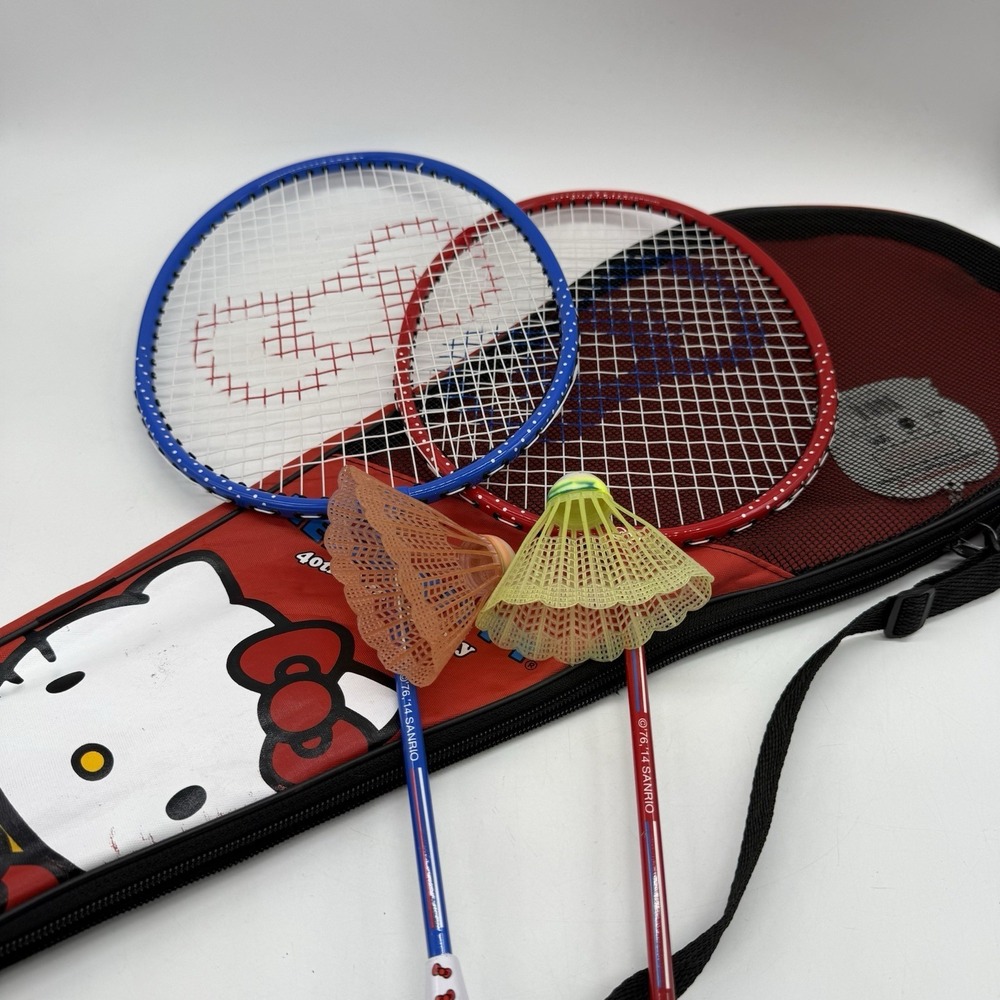 Hello Kitty Red Blue Cute Badminton Set 2 Racquets Case Birdie 40th Anniversary